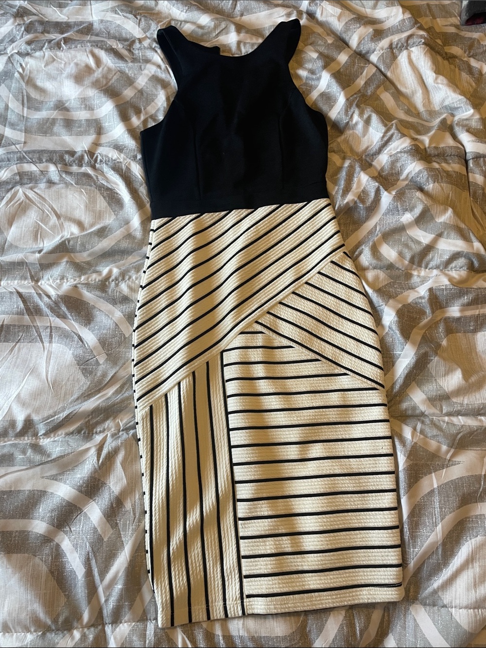 Lulu's Black and Cream Striped Mini Dress